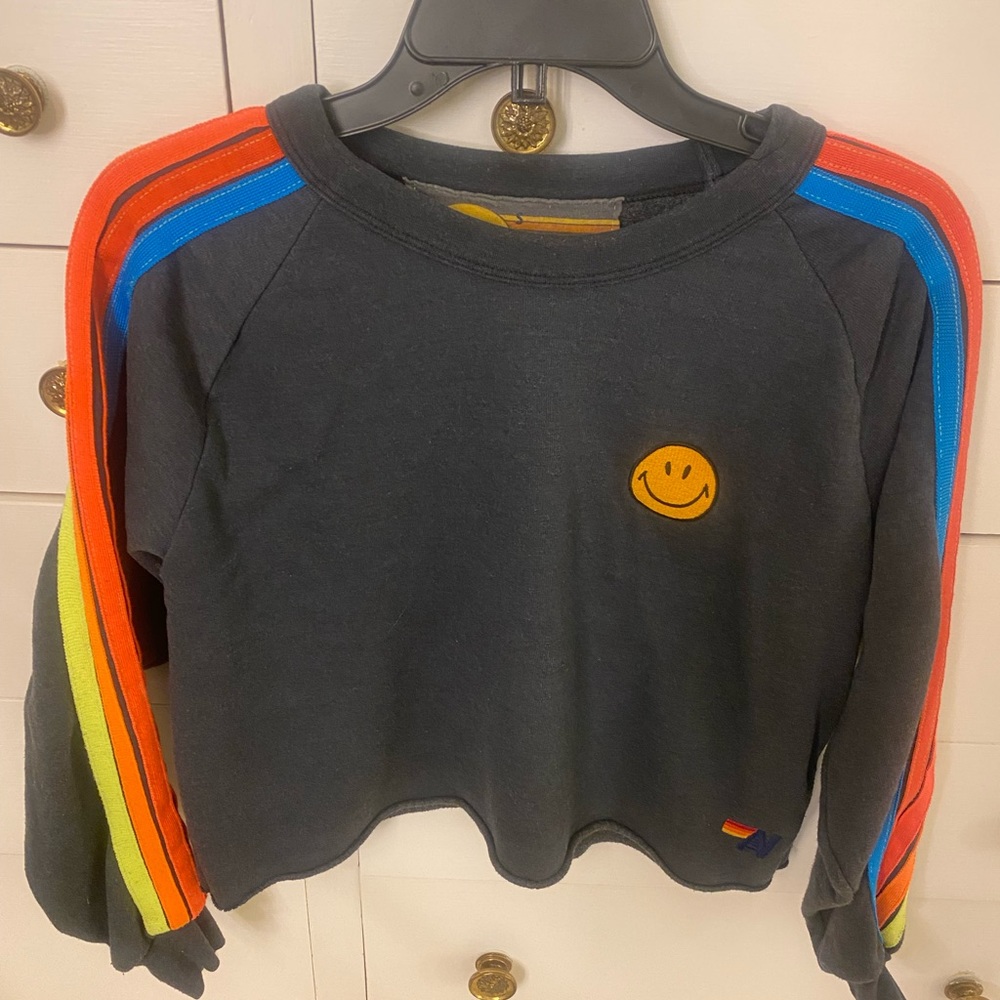 Aviator Nation Smiley Face Cropped Sweatshirt